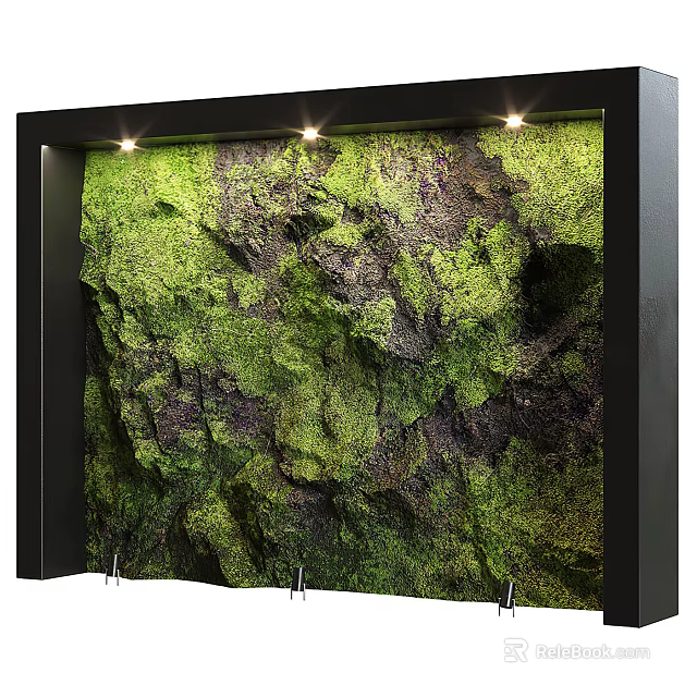 Green Moss Wall With Natural Texture And Black Frame Top Lighting Design 3d model 