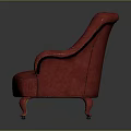Elegant Red Leather Armchair With Tufted Upholstery Curved Arms And Wooden Legs