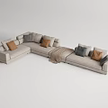 Light Gray Linen Multi Seater Sofa With Decorative Pillows And Cozy Throw Blanket 3d model