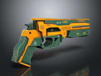 Futuristic Green And Yellow Sci Fi Gun Weapon With Modern Design Features 3d model