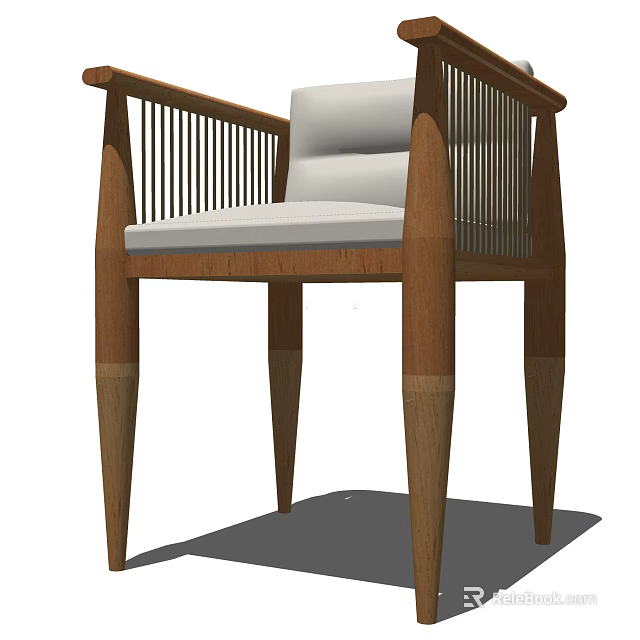 Wooden Frame Armchair With White Padded Seat Backrest And Slatted Armrests 3d model 