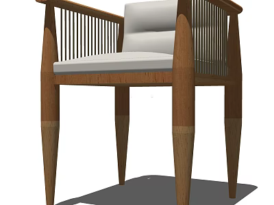 Wooden Frame Armchair With White Padded Seat Backrest And Slatted Armrests 3d model