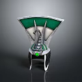 Ornate Fantasy Weapon Design With Green Silver Accents And Central Green Gemstone