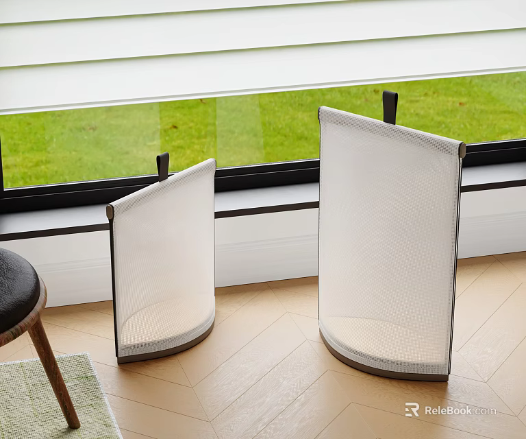 Two Modern Curved White Floor Lamps By Window With Natural Light In Home Interior 3d model 