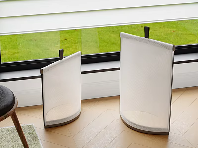 Two Modern Curved White Floor Lamps By Window With Natural Light In Home Interior 3d model