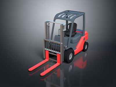 Industrial Forklift Equipment with Fork Tines Operator Cab and Red Gray Design 3d model