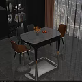 Modern Dining Table Set With White Marble Top Black Frame Golden Legs And Leather Chairs