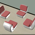 Four Single Sofas With White Frame Pink Cushion On Light Colored Floor Light Green Wall 3d model