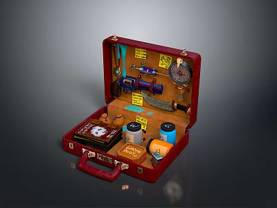Red Toolbox With Various Household Tools Inside Including Tape Measure Wrench And Screws 3d model