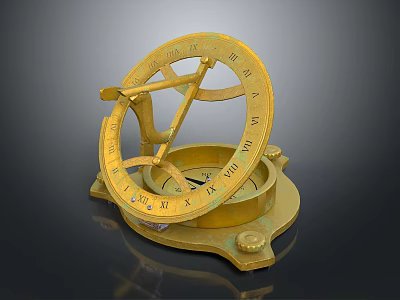 Vintage Brass Compass With Circular Dial And Roman Numerals For Home Decor 3d model