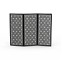 Decorative Black Three Panel Room Divider With Chinese Geometric Cutout Patterns