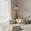Modern Living And Dining Room Interior With Beige Sofa Arched Window And Decorative Painting