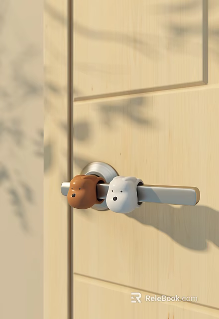 Wooden Door With Silver Handle And Brown White Bear Cartoon Covers 3d model 