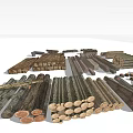 Stacked And Scattered Wooden Logs And Firewood Pieces In Various Sizes And Shapes