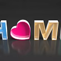 Colorful 3D Letters Forming HOME Word With Heart Shape And Reflection On Dark Background
