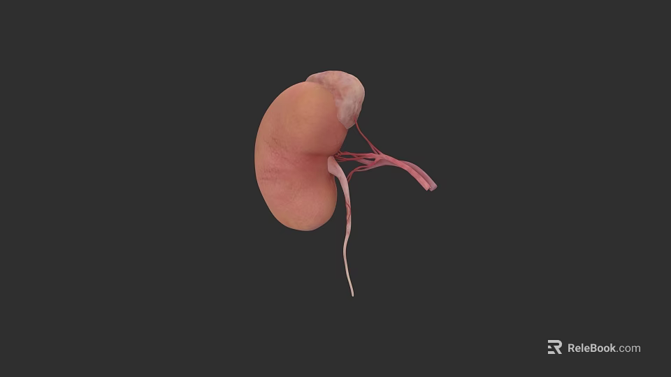 Abdominal Organs 3D Illustration of Human Kidney with Blood Vessels 3d model 