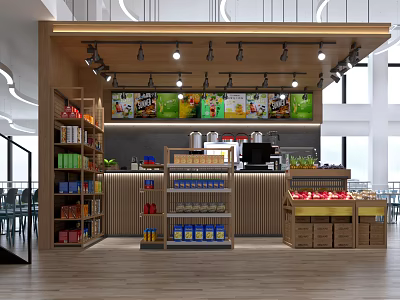 Modern Supermarket Department Store Interior With Shelves Food Items Beverages And Checkout Counter 3d model