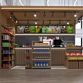 Modern Supermarket Department Store Interior With Shelves Food Items Beverages And Checkout Counter