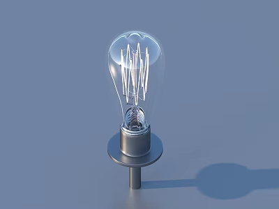 Transparent Light Bulb With Visible Filament And Metal Base On Blue Background 3d model