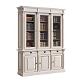 Traditional Black Bookcase With Glass Doors Filled With Books And Wooden Base