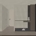 Modern Shoe Cabinet with Sleek Design Light and Dark Panels Open Shelves and Decorative Figurine