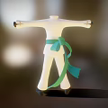 Traditional White Chinese Style Robe with Green Sash and Loose Pants Design