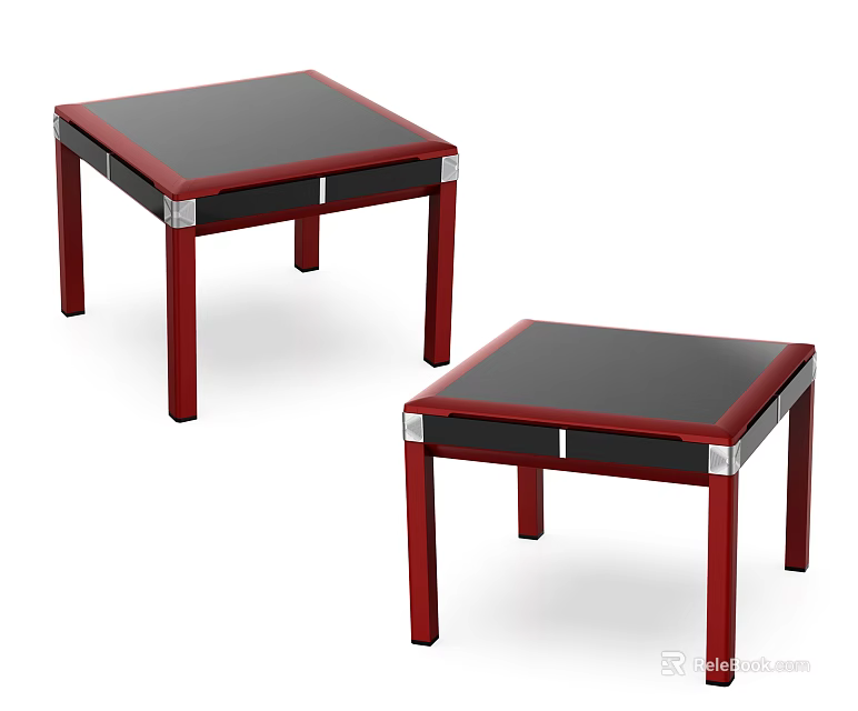 Board Game Entertainment Square Tables Featuring Red Legs And Black Tabletop For Home Leisure 3d model 