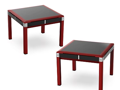 Board Game Entertainment Square Tables Featuring Red Legs And Black Tabletop For Home Leisure 3d model