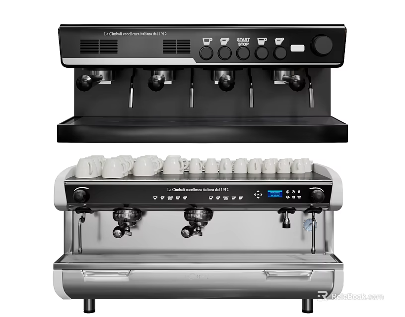 Kitchen Appliance Espresso Machine Black And Silver With Control Knobs Buttons And Cup Holders 3d model 