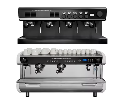 Kitchen Appliance Espresso Machine Black And Silver With Control Knobs Buttons And Cup Holders 3d model