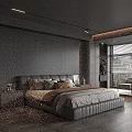 Modern Minimalist Bedroom Interior Design With Dark Walls Wooden Flooring And Lighting