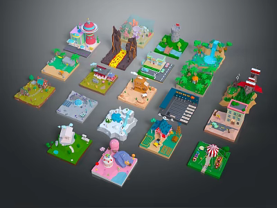 Colorful Cartoon Style Lego Miniature Buildings Featuring Various Creative Scenes 3d model