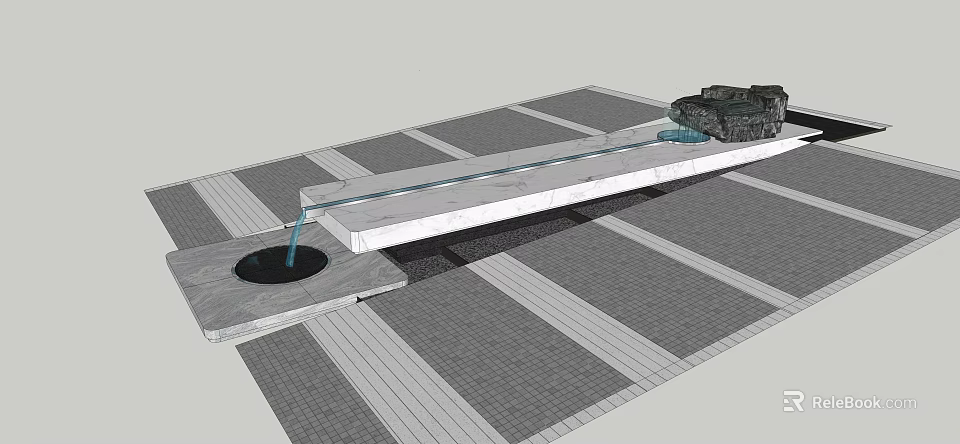 Modern Garden Ornament Featuring Water Flow Stone Slab Path And Decorative Rock 3d model 