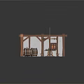 Cartoon Tavern Scene With Half Timbered Walls Wooden Barrels Table Bench And Red Brick Floor