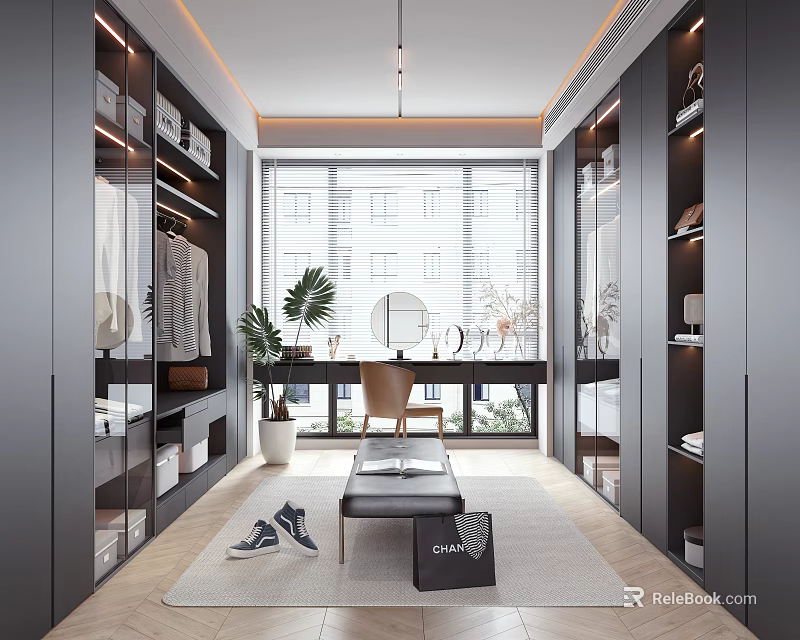 Modern Walk In Closet Design With Ample Storage And Natural Light 3d model 
