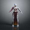 Half Human Cat Creature Character With White Head Spotted Body And Tribal Skirt Outfit