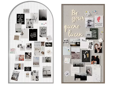 Decorative Grid Wall with Photos Notes and Stickers for Home Decor 3d model