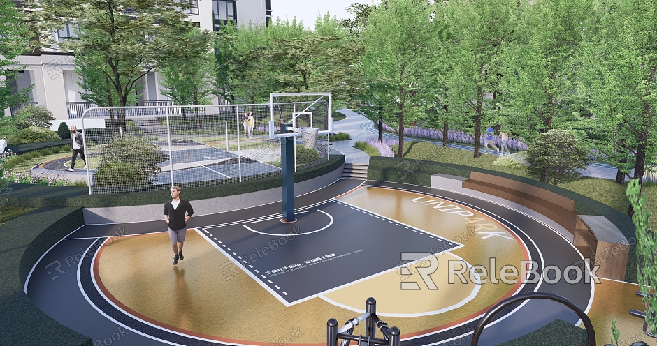 Modern Basketball Court Residential Quarter House Landscape Youth Fitness Badminton Court Fitness Equipment model