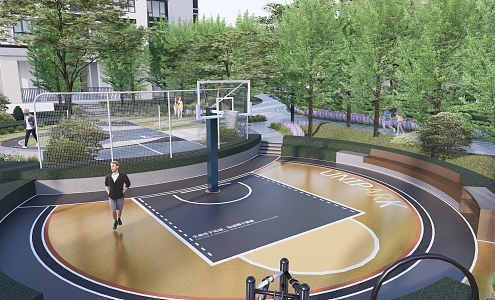 Modern Basketball Court Residential Quarter House Landscape Youth Fitness Badminton Court Fitness Equipment 3d model