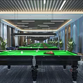 Spacious Modern Billiard Hall With Green Felt Tables And Hanging Lights
