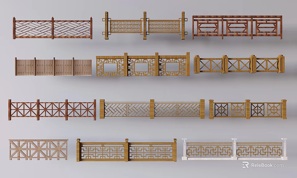 Various Decorative Fence Designs With Intricate Patterns And Different Materials 3d model