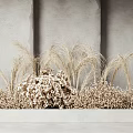 Dried Grasses And White Small Flowers In Gray Rectangular Planter Against Gray Background 3d model