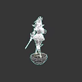Anime Game Character with Blonde Hair Red Top Black White Skirt and Weapon