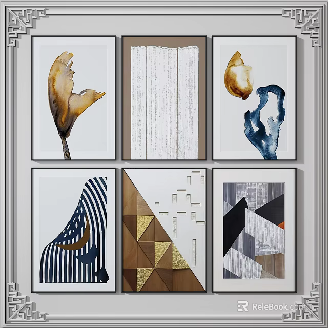 Abstract Decorative Paintings With Geometric Patterns And Natural Elements 3d model