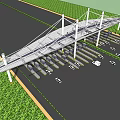 Modern Parking Lot With Large Canopy Structure And Multiple Parking Spaces Near Green Lawns
