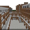 Red Brick School Building With Arched Windows Front Lawn And Symmetrical Towers Grand Facade Design