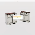 Vintage White Cabinets With Distressed Finish Wooden Top And Drawer Design