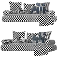 Stylish Gray and Blue Plush Pillows on Comfortable Sofa with Throw Blanket