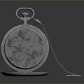 Silver Open Pocket Watch With Chain On Smooth Reflective Surface 3d model