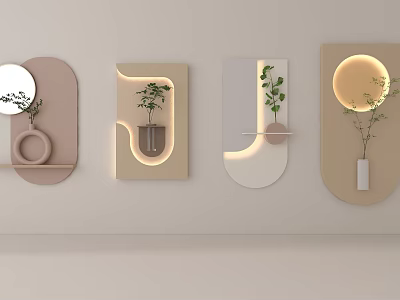 Modern Wall Decor with Various Shapes Lighting Design and Plant Decoration 3d model